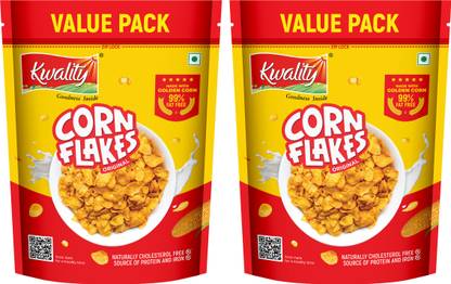 Kwality Corn Flakes, Natural Source of Vitamins, Iron & Proteins, Breakfast Cereal Pouch