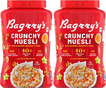Bagrry's Crunchy Muesli 1000 GM Jar Pack of 2 Plastic Bottle
