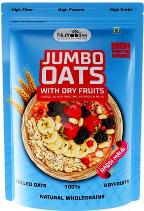 Nutrabliss Jumbo Oats Dry Fruits Seeds, Raisins, Berries, Nuts 750 grams Rabdi Malai Bag