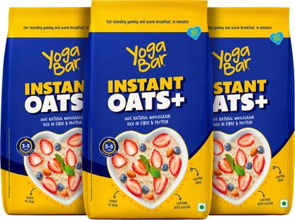 Yogabar Instant Oats 3kg|Premium Plain Oats|Gluten Free|Cooks in 3 mins|1kg x 3 Pouch