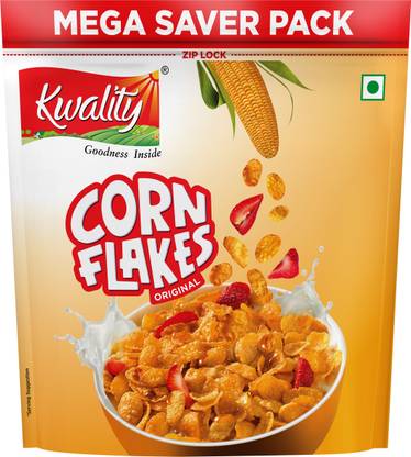 Kwality Corn Flakes Original, 99% Fat-Free, Vitamins, Iron & Proteins, Breakfast cereals Pouch