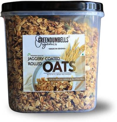 Green Dumbells by GreenDumbells Organics Jaggery Rolled Oats 750gm | Whole Grain | High Fiber & Protein Jar