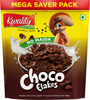 Kwality Choco Flakes, Made with Whole Wheat, Source of Protein & Fibre, Breakfast Cereal Pouch