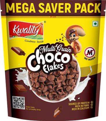 Kwality Choco Flakes, Made with Whole Wheat, Source of Protein & Fibre, Breakfast Cereal Pouch