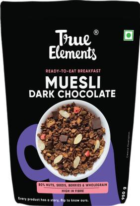 True Elements Dark Chocolate Muesli with 57% Multrigrain, Fruit, Nut & Seeds, Breakfast Cereal Pouch