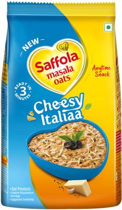 Saffola by Saffola Masala Oats Cheesy Italian, Creamy Flavoured Rolled Oats with High Fibre, 400g Pouch