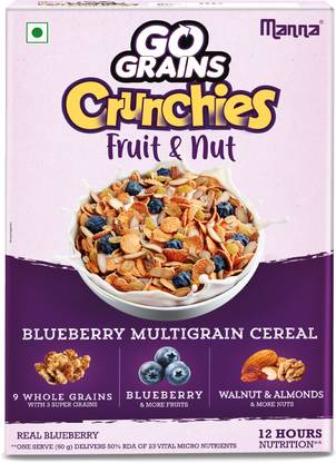 Manna Go Grains Crunchies - Blueberry Multigrain Kids Breakfast Cereal-12Hrs Nutritio Refill