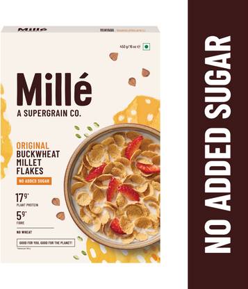 Millé: A Supergrain Co. Original Buckwheat Breakfast Flakes, NO CORN, Low Sugar Box