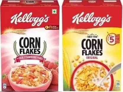 Kellogg's by NA Corn Flakes Original 250G & Corn Flakes with Real Strawberry Puree 300G Box
