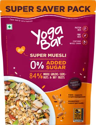 Yogabar Muesli 700g, No Added Sugar with Probiotics & Prebiotics, Contains Seeds+Almonds Pouch