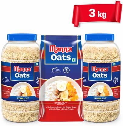 Manna by Manna Oats (2Jar+1Pouch) Gluten Free| High Fibre & Protein | Good for Diabetics Plastic Bottle