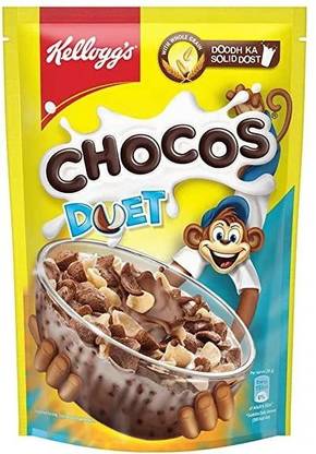 Kellogg's by KELLOGGS Chocos Duet, Breakfast Cereals, 375g (CHOCOLATE,VANILLA) Pouch