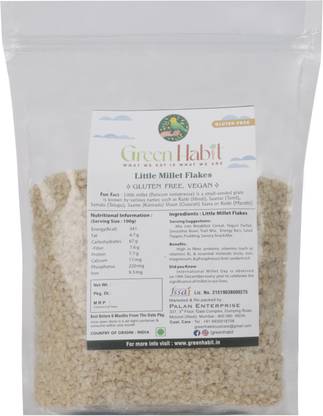 greenhabit by Greenhabit Little Millet Flakes-GlutenFree Millets, High Fiber(Little millet flakes,500 gm) Pouch