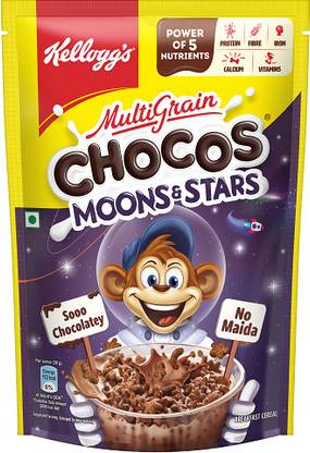 Kellogg's Multigrain Chocos Moons & Stars | High Calcium, Protein, Fibre | Kids Breakfast Pouch