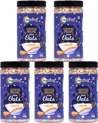 Nutriorg Certified Organic Rolled Oats, 100% Gluten Free, Ready to Cook Breakfast, High Protein Box