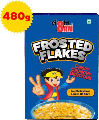 8AM Frosted Flakes Cereal | Made with Golden Corn | 99% Fat-Free Corn Flakes Box