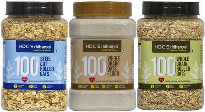 HDC SIRIDHANYA Oats flour, Rolled and Jumbo oats, combo | High in Protein & Fibre Jar