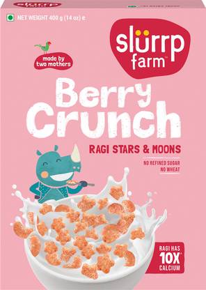 Slurrp Farm Strawberry Breakfast Cereal – No Maida, Refined Sugar and Wheat, Stars and Moons, Healthy Millet Breakfast, 400 g Box