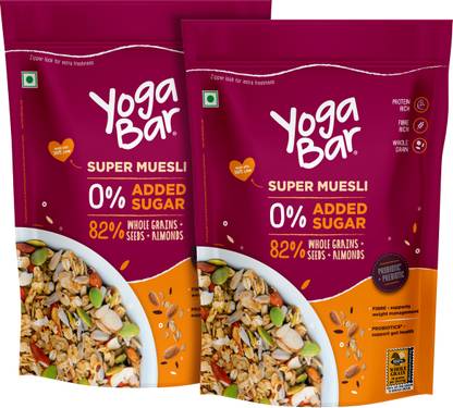 Yogabar Muesli 800g No Added Sugar|Breakfast Muesli with Probiotics & Prebiotics Pouch