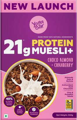 Yogabar Protein Muesli 350g, Choco Almond & Cranberry with Probiotics & Omega-3 Pouch