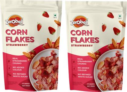 Zerobeli Strawberry Corn Flakes | No Artificial Colors | Gluen Free & Vegan Friendly Pouch