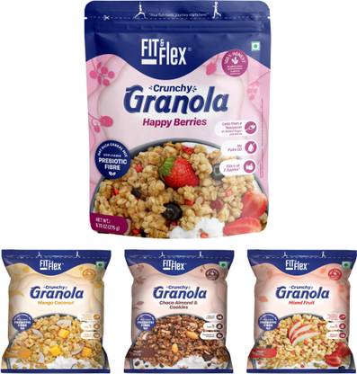 FIT & Flex by - Happy Berries 275gm + Choco Almond & Cookies 22gm + Mango Coconut 22gm + Mixed Fruit 22gm Pouch