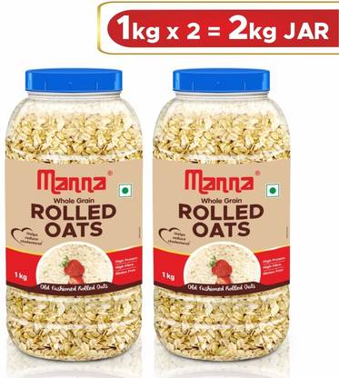 Manna Rolled Oats - 2kg| Gluten Free | High Protein & Fibre | 100% Whole Grain Plastic Bottle