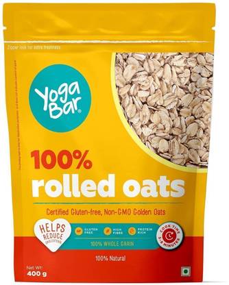 Yogabar 100% Rolled Oats 400g|Premium Golden Oats|Gluten Free|No Added Sugar Pouch