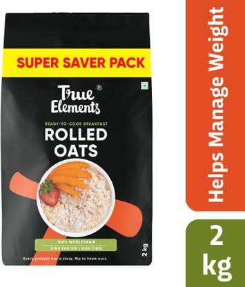 True Elements Rolled Oats, Wholegrain Breakfast, High Protein and Fibre oats for weight loss Pouch
