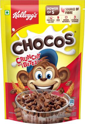 Kellogg's Chocos Crunchy Bites | Source of Calcium & Fibre, High in Protein | Kids Cereal Pouch