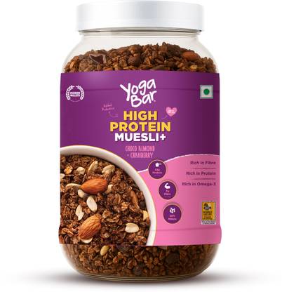 Yogabar High Protein Muesli 1kg Jar, Choco Almond & Cranberry with Probiotics & Omega-3 Jar