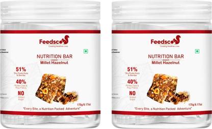 Feedsco Millet Nutri Bar Hazelnut- Wholegrains and nuts | Energy Bar (Each Pack 175g) Jar