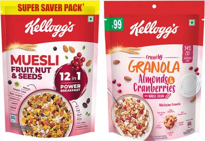 Kellogg's Muesli Fruit, Nut & seeds 750g + Granola Almonds & Cranberries 140g Bag