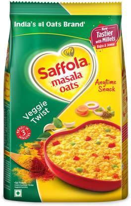Saffola Masala Oats|Veggie Twist |Anytime Snack |Ready in 3 mins |No added preservatives Pouch