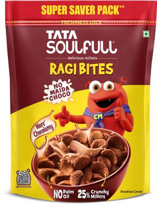 Tata Soulfull Ragi Bites No Maida Choco, 7 Grains, Rich in Calcium & Protein, Breakfast Cereal Pouch