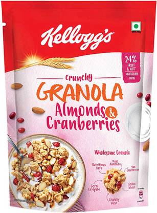 Kellogg's Granola Muesli Almonds & Cranberries ;Baked Multigrain Cereal Healthy Breakfast Pouch