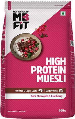 MUSCLEBLAZE High Protein Muesli, 19.63 g Protein, with Superseeds, Raisins & Almonds, Ready to Eat Healthy Snack Pouch