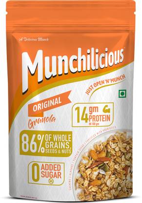 MUNCHILICIOUS Granola Original | High in Protein & Fiber | Ready To Eat Breakfast Cereal Box