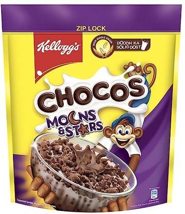 Kellogg's by NA Chocos Moons & Stars with Whole Grain, High in Calcium & Protein, Kid's Cereal Pouch