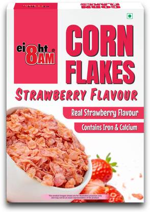 8AM Corn Flakes Strawberry, Healthy & Crunchy, Breakfast Cereal, Cholesterol Free Box