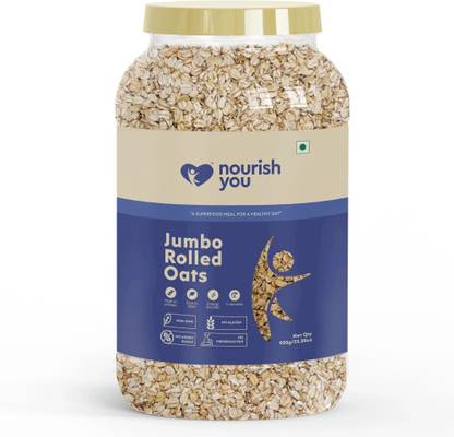 Nourish You by Nourish you Jumbo Rolled Oats, Wholegrain Breakfast, High Protein Oats for Weight Loss Jar