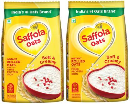 Saffola Oats, Instant Rolled Oats, Soft & Creamy Oats, Power of Protein, Iron & Fibre Pouch