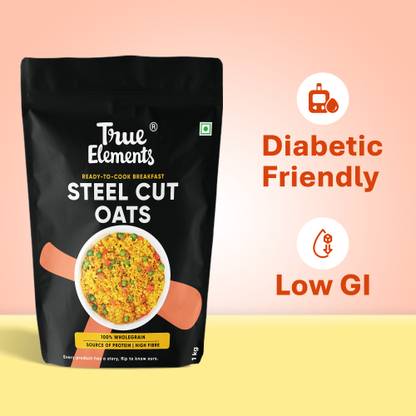 True Elements Steel Cut Oats, Ready to Cook Breakfast Oats for Weightloss, 100% Wholegrain Pouch