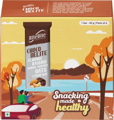 RiteBite Choco Delite Nutrition Bar with Oats, Almonds & Dark Chocolate | No Cholesterol Box