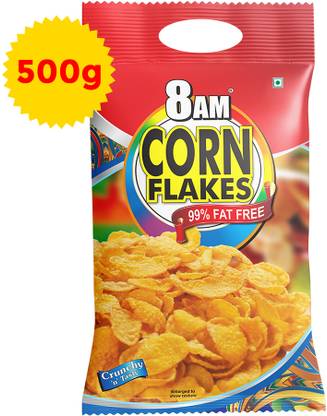 8AM Corn Flakes, Crunchy & Tasty Snack, Breakfast Cereal Delicious and Nutritious Pouch