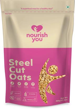 Nourish You by Nutrivative Foods pvt ltd Steel Cut Oats, Wholegrain Breakfast, High Protein & Fibre oats for weight loss Pouch