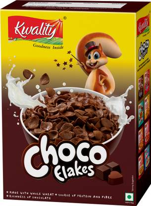 Kwality Choco Flakes, Source of Protein & Fibre, Richness of Chocolate, Breakfast Cereal Box