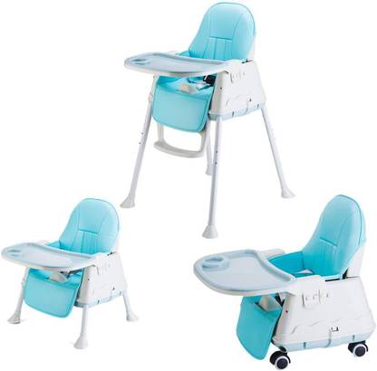 SYGA High Chair for Baby Kids, Safety Toddler Feeding Booster Seat Dining Table Chair with Wheel and Cushion (Blue)