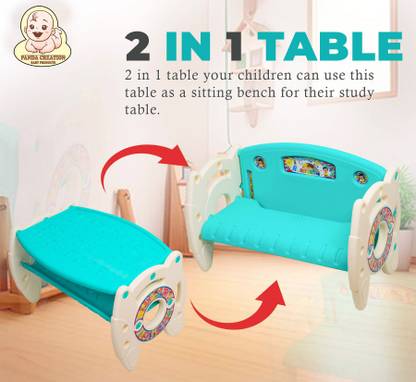 PANDA CREATION Kids School Study 2 in 1 Table for Eating & Multipurpose with Educational Print