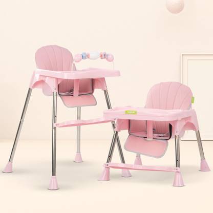 baybee 3 in 1 Invictus Convertible High Chair for Kids with Adjustable Height and Footrest, Baby Toddler Feeding Booster Seat with Tray, Safety Belt and Cushion, Boys Girls 6 Months to 3 Years (Pink)
